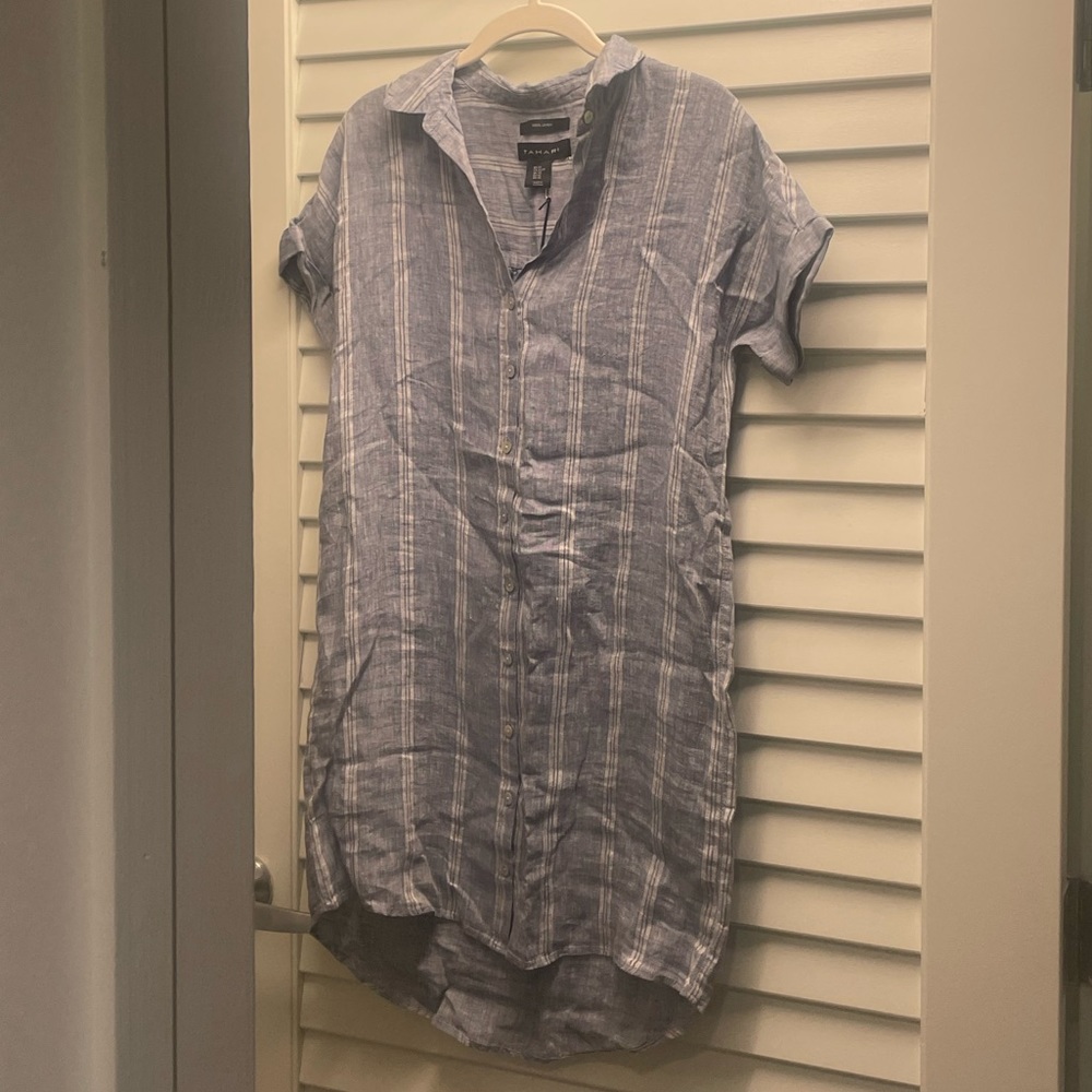 Linen Shirt Dress Coastal Grandmother Grandma Coastal Blue Linen Dress